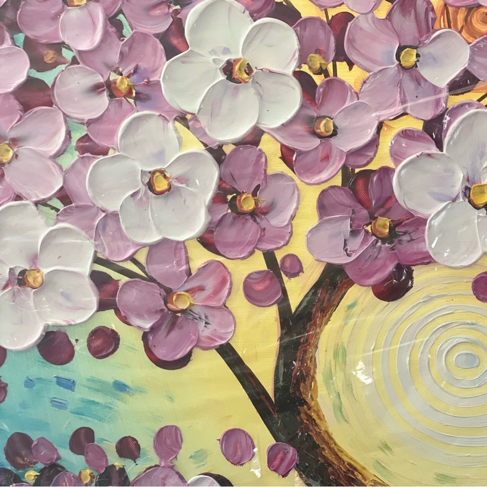 Floral Canvas Art with Purple and White Blossoms